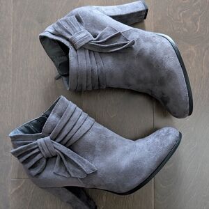 Impo Gray Suede Ankle Booties with Decorative Bow